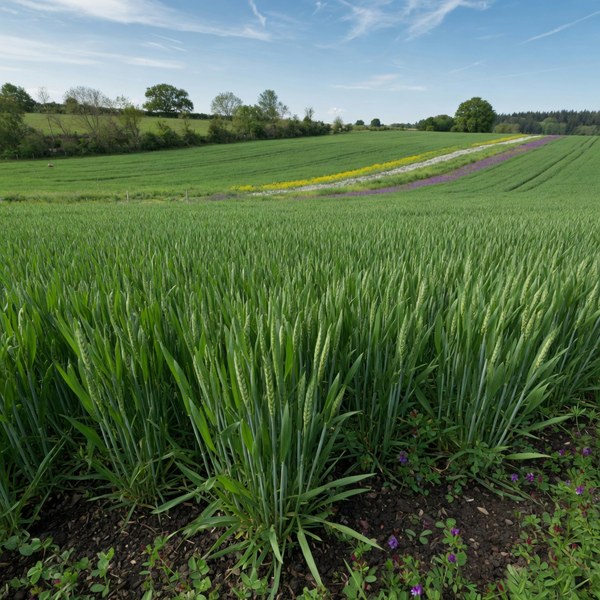 Healthy green crop field under open sky
