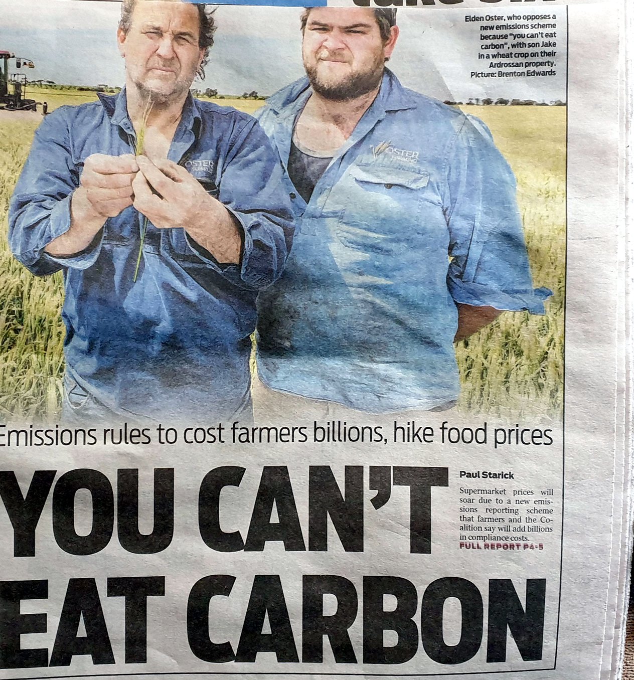 The Advertiser: Elden and Jake Oster. Headline: You can’t eat carbon.